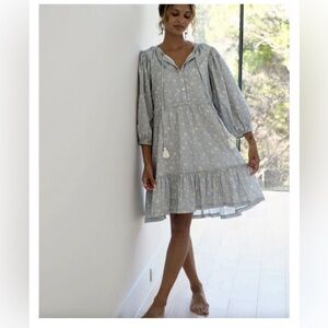 Harper Sage Terrace Floral Puff Sleeve Mini Dress. EUC Size M.